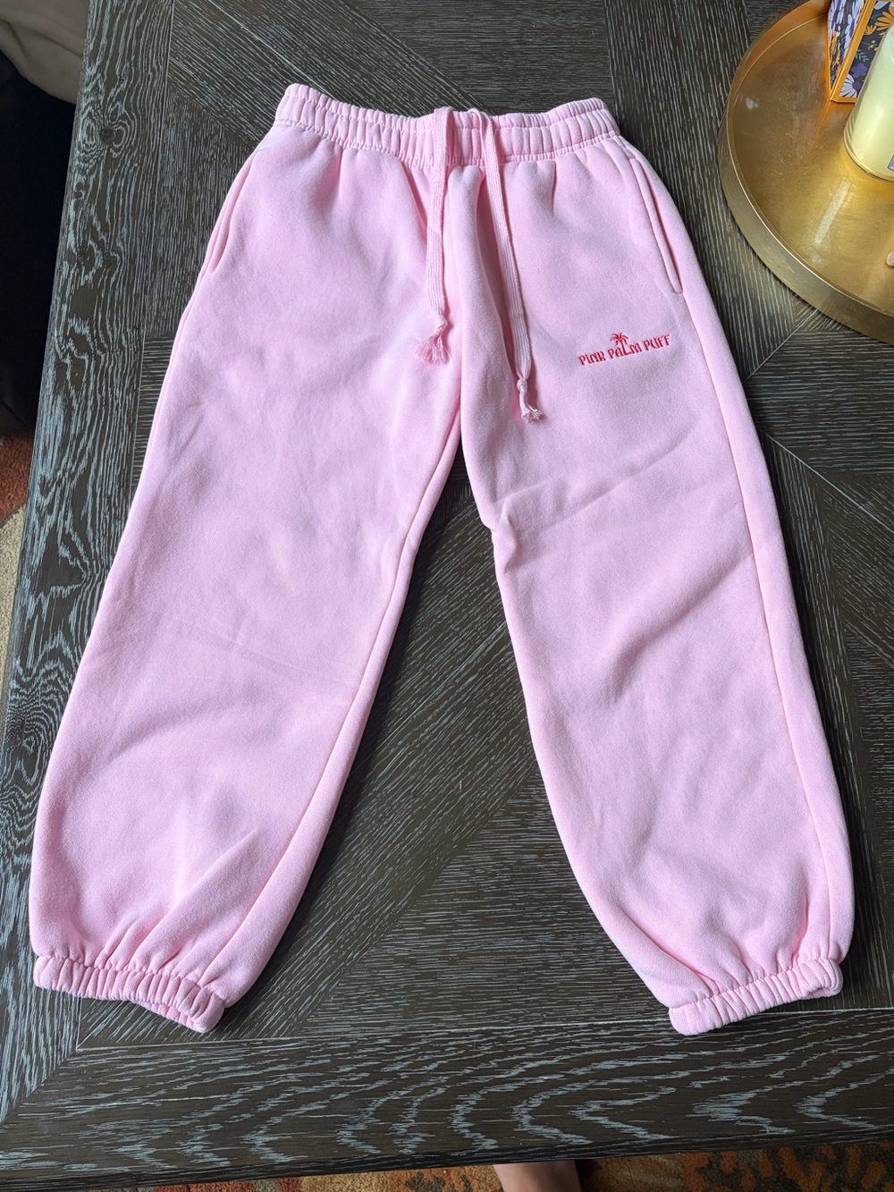 Pink Palm Puff Light Pink Sweatpants with Drawstring women’s - Picture 1 of 4